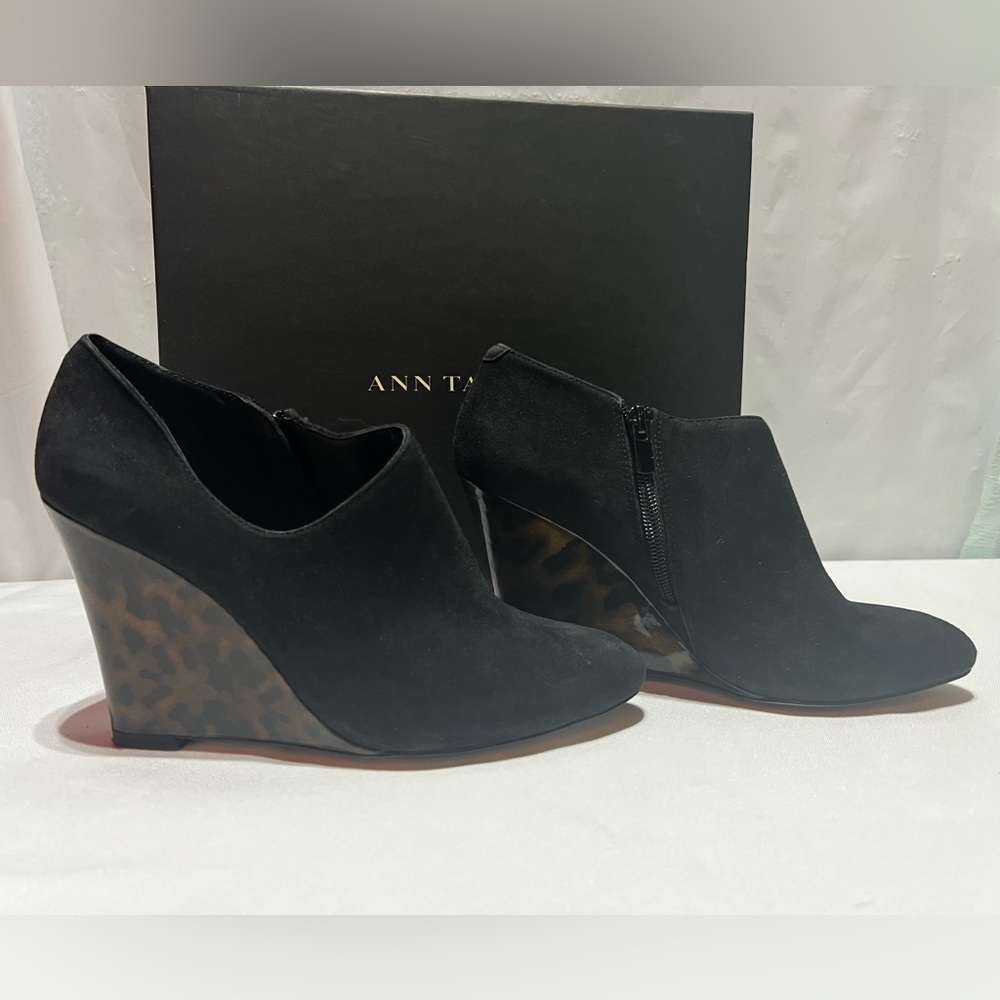 Ann Taylor Wedge Suede Bootie w Tortoise Heel